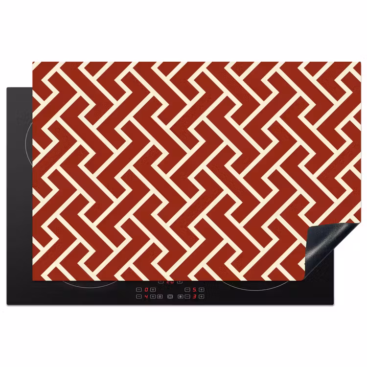 Rood - Beige - Patroon - Lijnen Inductie beschermer vinyl 3mm klein 276 -3d