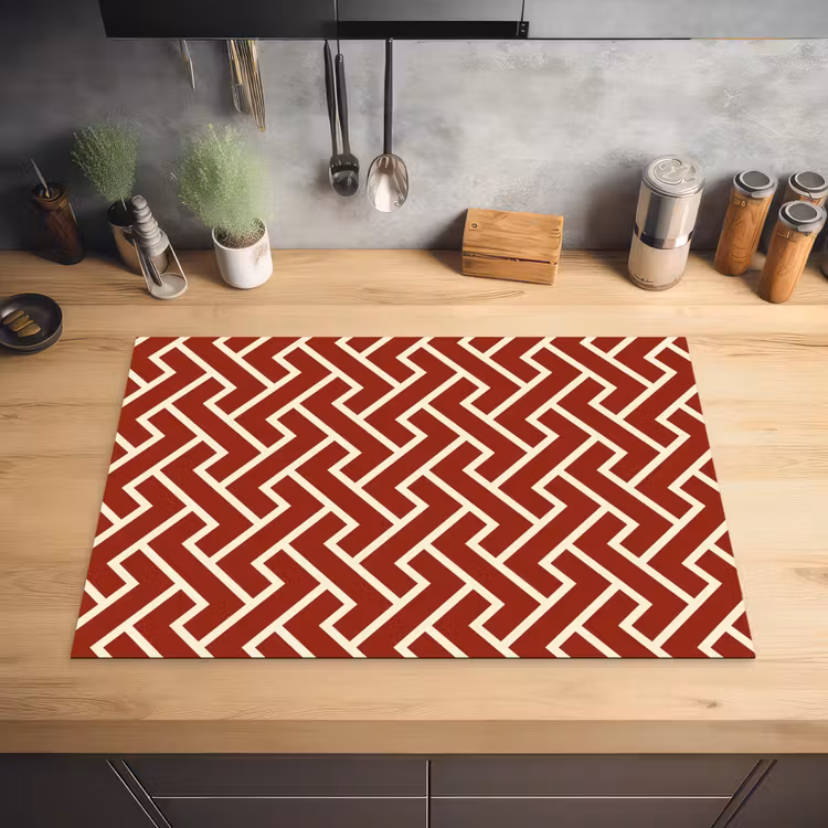 Rood - Beige - Patroon - Lijnen Inductie beschermer vinyl 3mm klein 276 -sfeer5