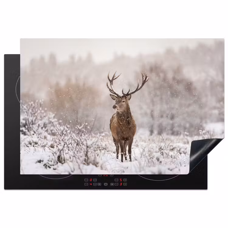 Edelhert - Bos - Sneeuw - Winter - Majestueus Inductie beschermer vinyl 3mm klein -3d