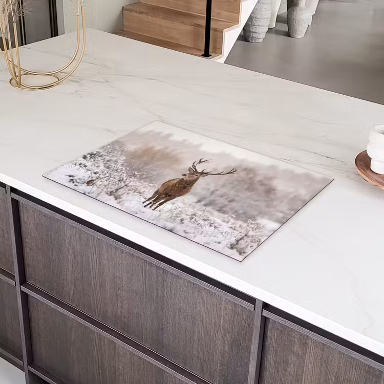 Edelhert - Bos - Sneeuw - Winter - Majestueus Inductie beschermer vinyl 3mm klein -sfeer8