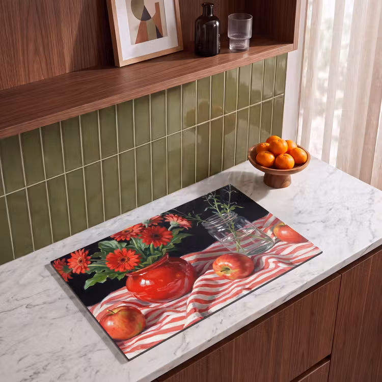 Induction Hob Cover - Red Flowers - Vase - Rode bloemen - Vaas Inductie beschermer vinyl 3mm klein