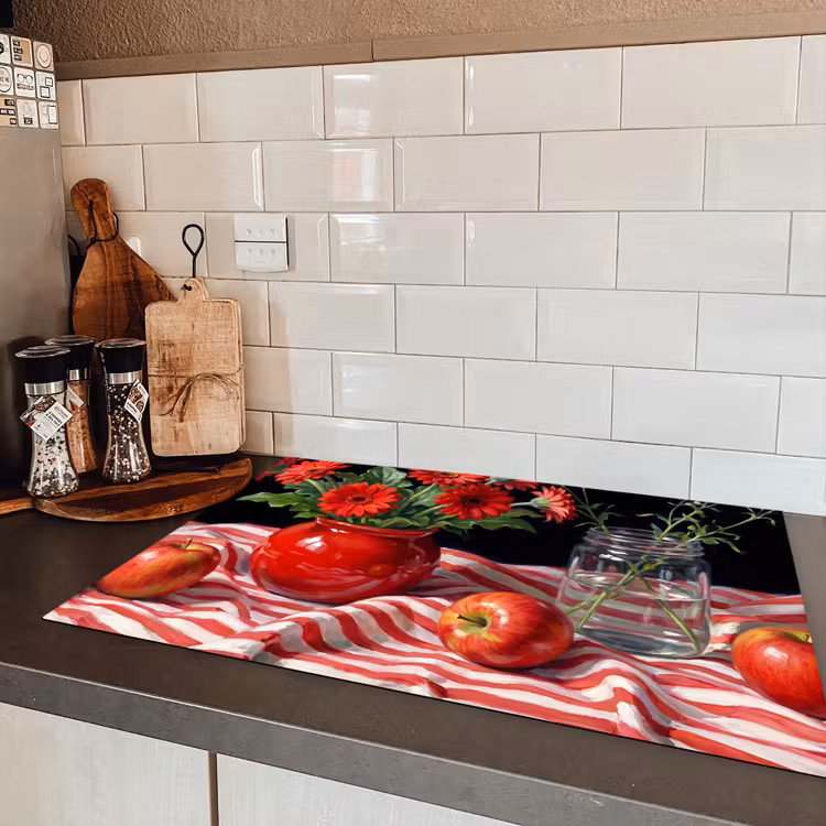 Induction Hob Cover - Red Flowers - Vase - Rode bloemen - Vaas Inductie beschermer vinyl 3mm klein