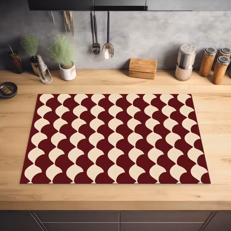 Rood - Tegelpatroon - Crème Inductie beschermer vinyl 3mm klein 276 -sfeer5