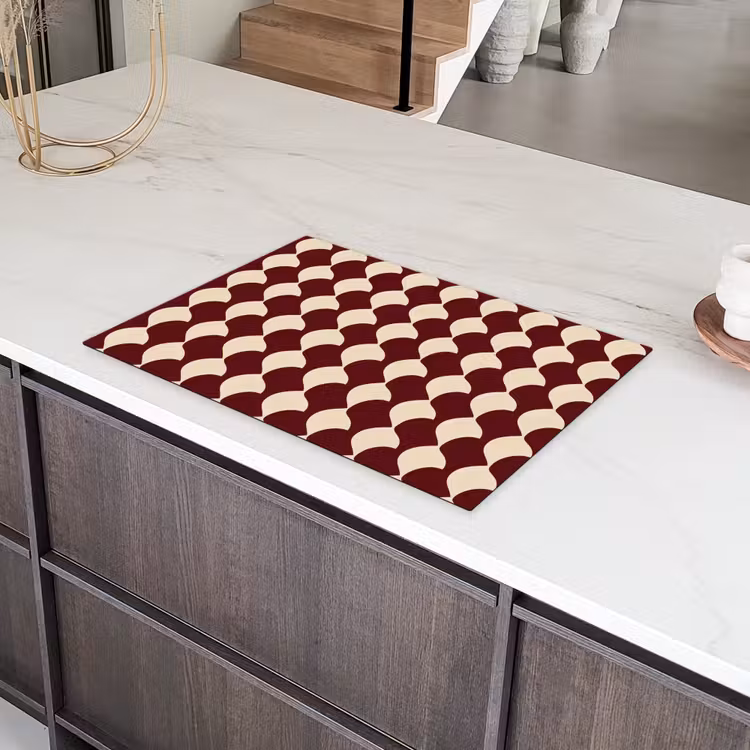 Rood - Tegelpatroon - Crème Inductie beschermer vinyl 3mm klein 276 -sfeer8