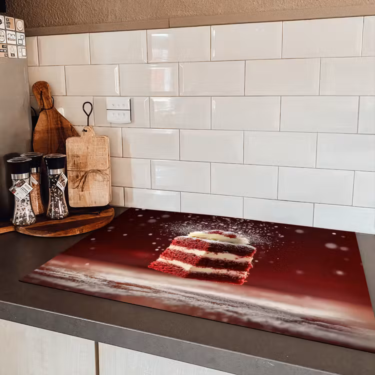 Rode - Velvet - Taart - Eten Inductie beschermer vinyl 3mm klein -sfeer3