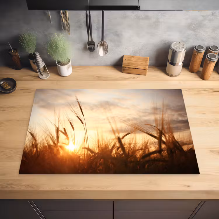 Riet - Gras - Zonsondergang - Natuur - Horizon Inductie beschermer vinyl 3mm klein -sfeer5