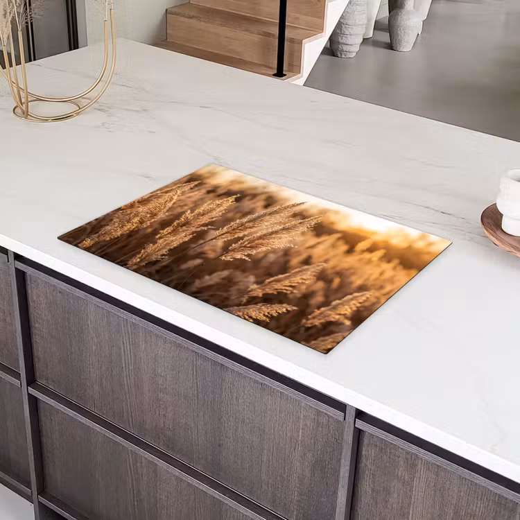 Rietpluimen - Gras - Zonsondergang - Goud - Serene Inductie beschermer vinyl 3mm klein -sfeer8