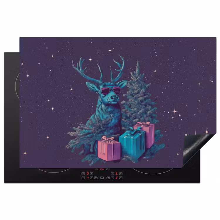 Rendier - Zonnebril - Neon - Kerstboom Inductie beschermer vinyl 3mm klein -3d