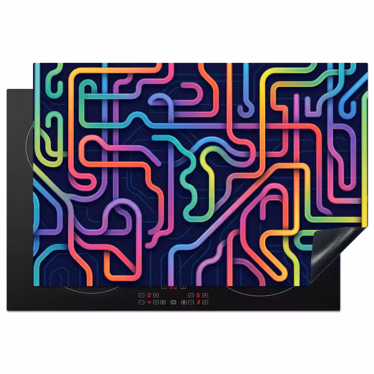 Retro - Abstract - Neon Inductie beschermer vinyl 3mm klein -3d