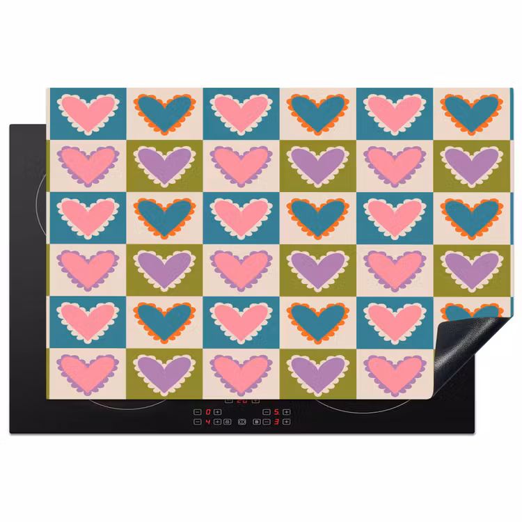 Retro - Kleuren - Patroon - Hartjes Inductie beschermer vinyl 3mm klein 276 -3d