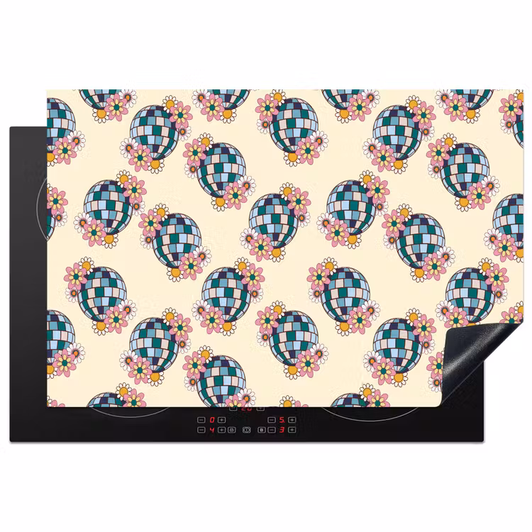 Retro - Disco - Bloemen - Discobal- Multi Inductie beschermer vinyl 3mm klein 276 -3d