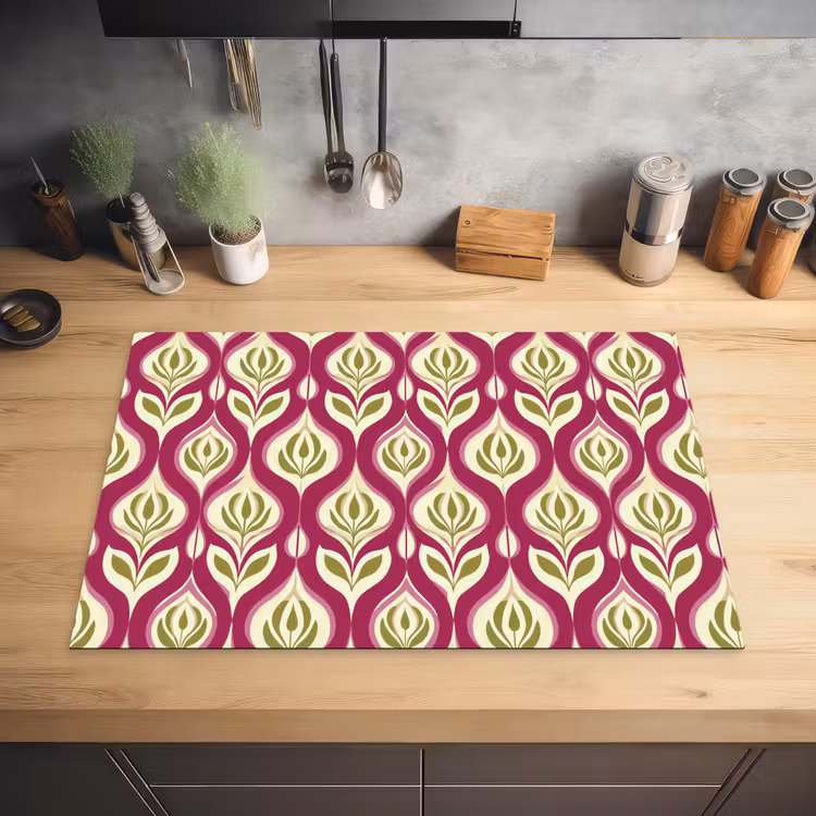 Retro - Floraal - Paars Inductie beschermer vinyl 3mm klein 276 -sfeer5