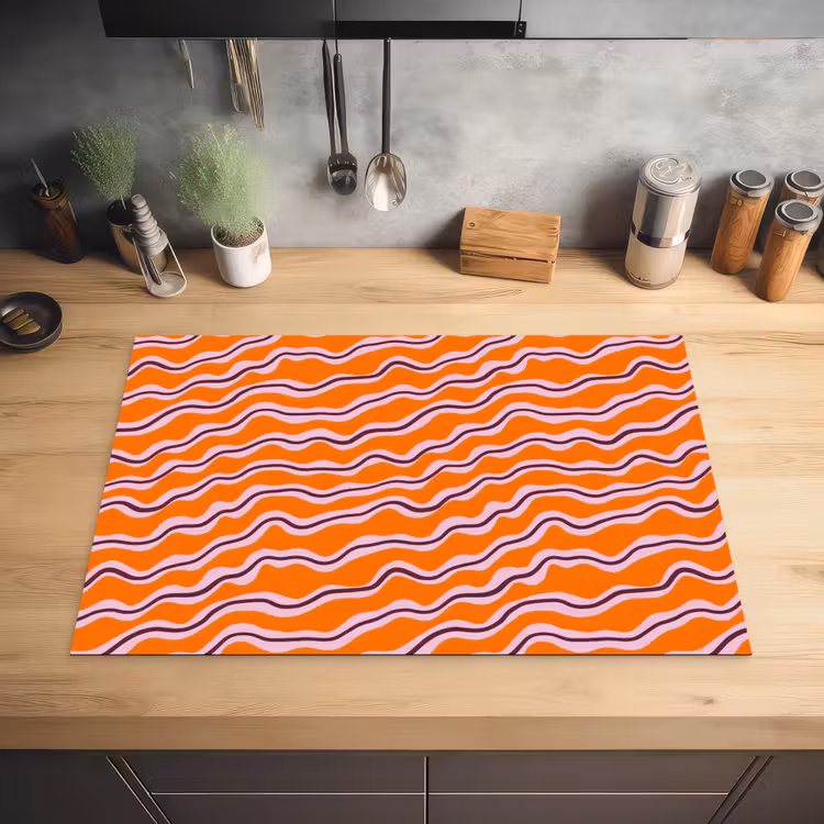 Retro - Golvend - Oranje Inductie beschermer vinyl 3mm klein 276 -sfeer5