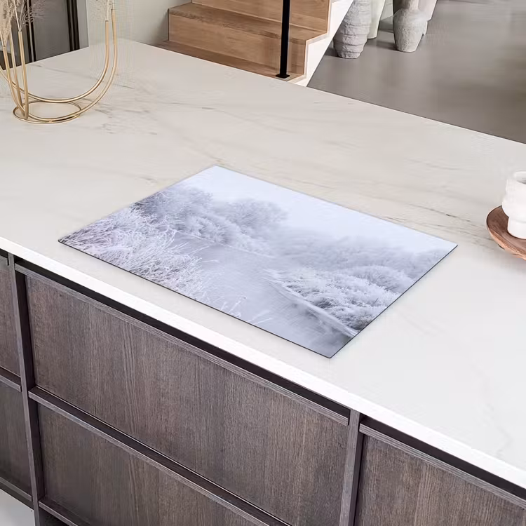 Rivier - Sneeuw - Bos - Winter - Schilderachtig Inductie beschermer vinyl 3mm klein -sfeer8