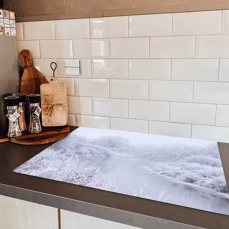 Rivier - Sneeuw - Bos - Winter - Schilderachtig Inductie beschermer vinyl 3mm klein -sfeer3