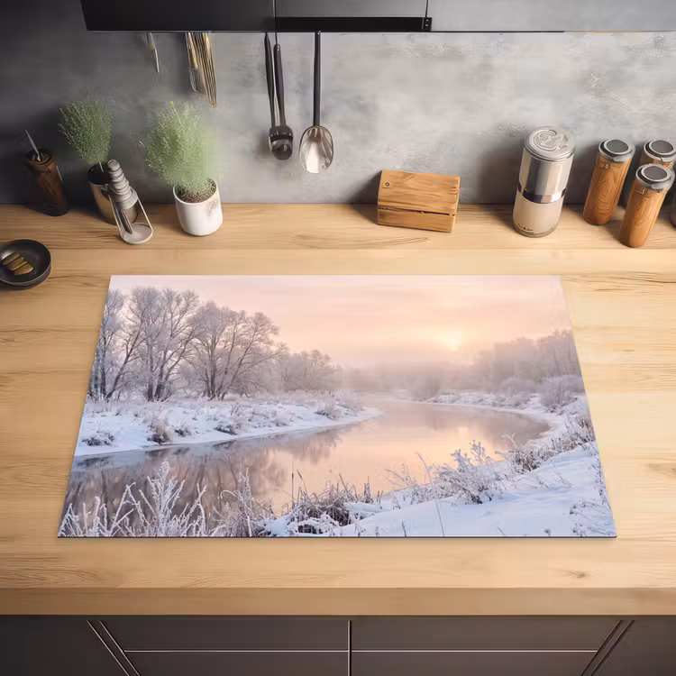 Rivier - Winter - Landschap - Sneeuw - Zonsopgang Inductie beschermer vinyl 3mm klein -sfeer5