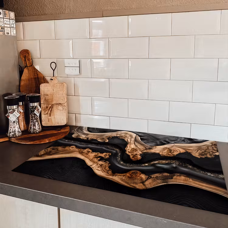 Rivieren van Hout en Hars Inductie beschermer vinyl 3mm klein -sfeer3