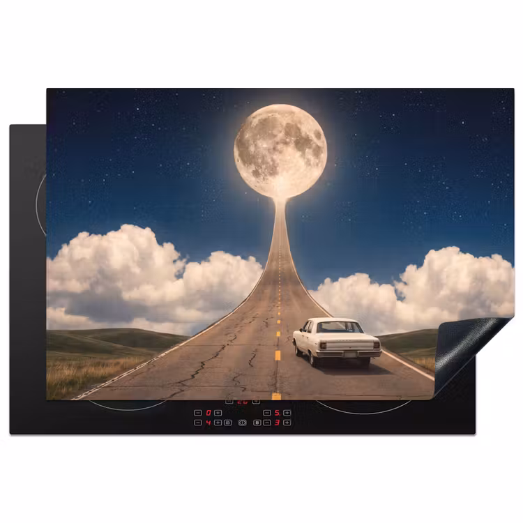 Induction Hob Cover - Road - Moon - Night - Weg - Maan - Nacht Inductie beschermer vinyl 3mm klein
