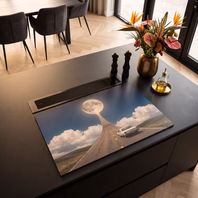 Induction Hob Cover - Road - Moon - Night - Weg - Maan - Nacht Inductie beschermer vinyl 3mm klein