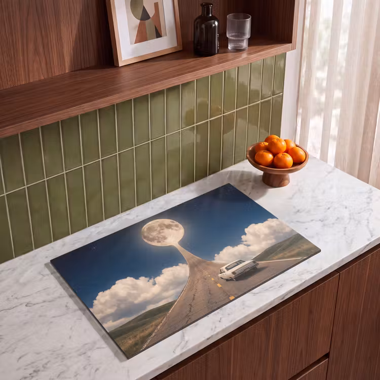 Induction Hob Cover - Road - Moon - Night - Weg - Maan - Nacht Inductie beschermer vinyl 3mm klein