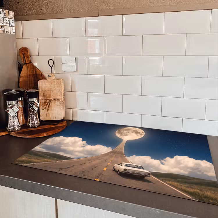Induction Hob Cover - Road - Moon - Night - Weg - Maan - Nacht Inductie beschermer vinyl 3mm klein