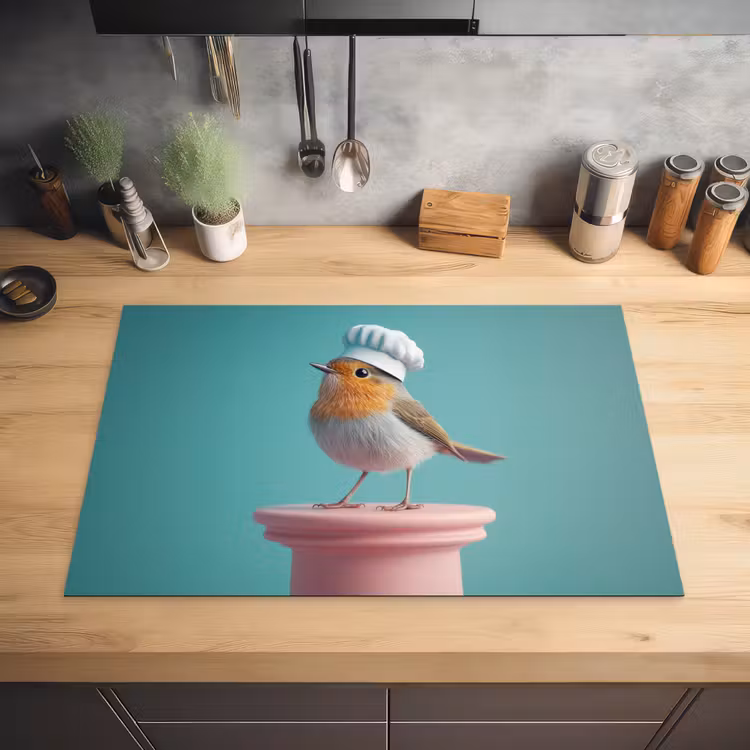 Roodborstje - Vogel - Koksmuts - Sokkel Inductie beschermer vinyl 3mm klein -sfeer5