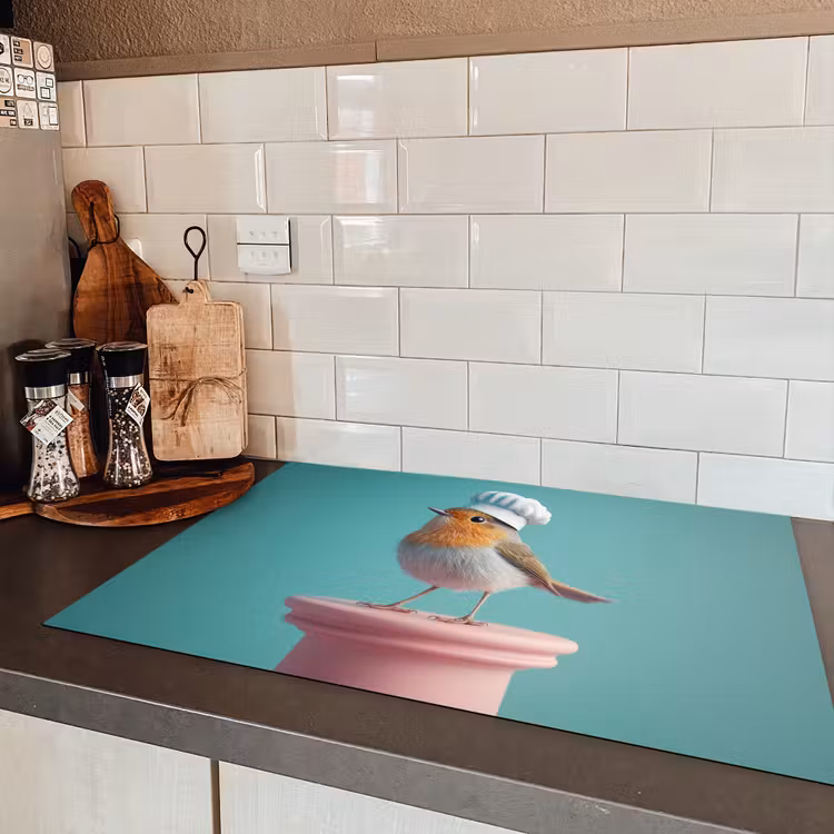 Roodborstje - Vogel - Koksmuts - Sokkel Inductie beschermer vinyl 3mm klein -sfeer3