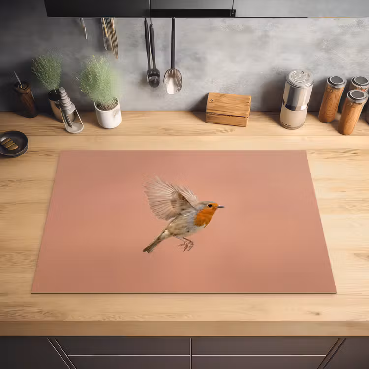 Roodborst - Natuur - Roze Inductie beschermer vinyl 3mm klein -sfeer5