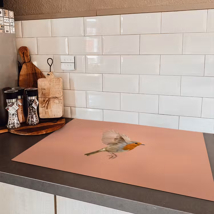 Roodborst - Natuur - Roze Inductie beschermer vinyl 3mm klein -sfeer3