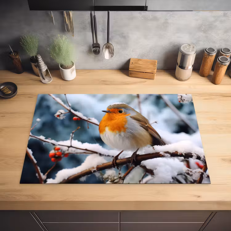 Roodborstje - Winter - Sneeuw - Vogel - Natuur Inductie beschermer vinyl 3mm klein -sfeer5