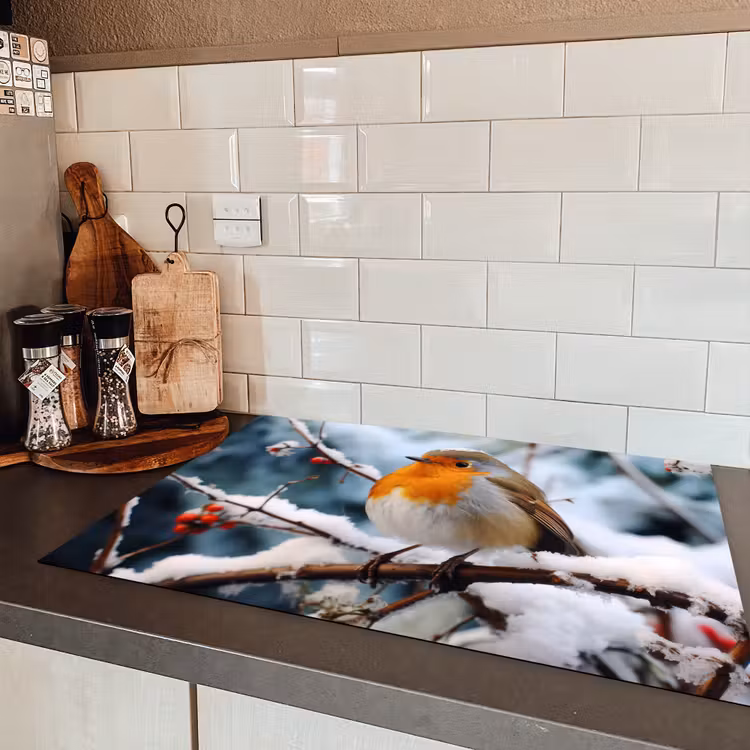 Roodborstje - Winter - Sneeuw - Vogel - Natuur Inductie beschermer vinyl 3mm klein -sfeer3