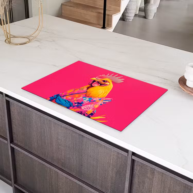 Haan - Kleurrijk - Kimono - Roze Inductie beschermer vinyl 3mm klein -sfeer8