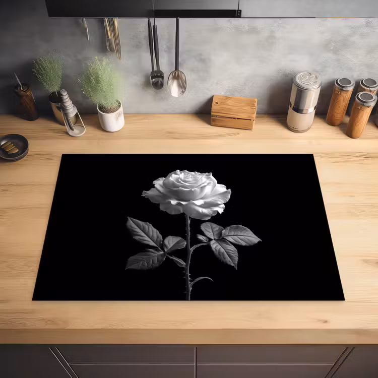 Roos - Zwart-wit - Bloem Inductie beschermer vinyl 3mm klein -sfeer5