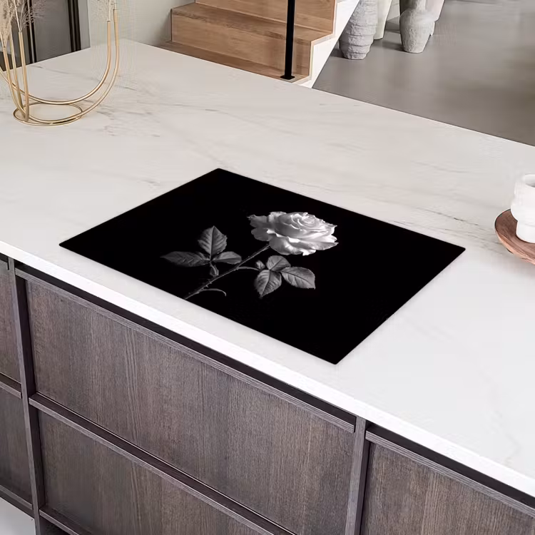 Roos - Zwart-wit - Bloem Inductie beschermer vinyl 3mm klein -sfeer8