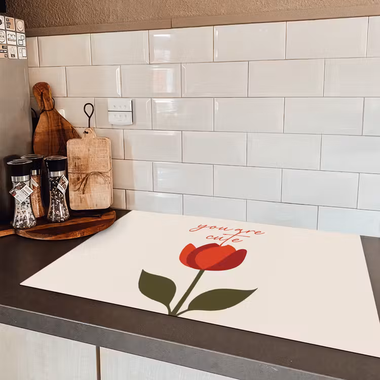 Roos - Rood - Bloem - Valentijn Inductie beschermer vinyl 3mm klein -sfeer3