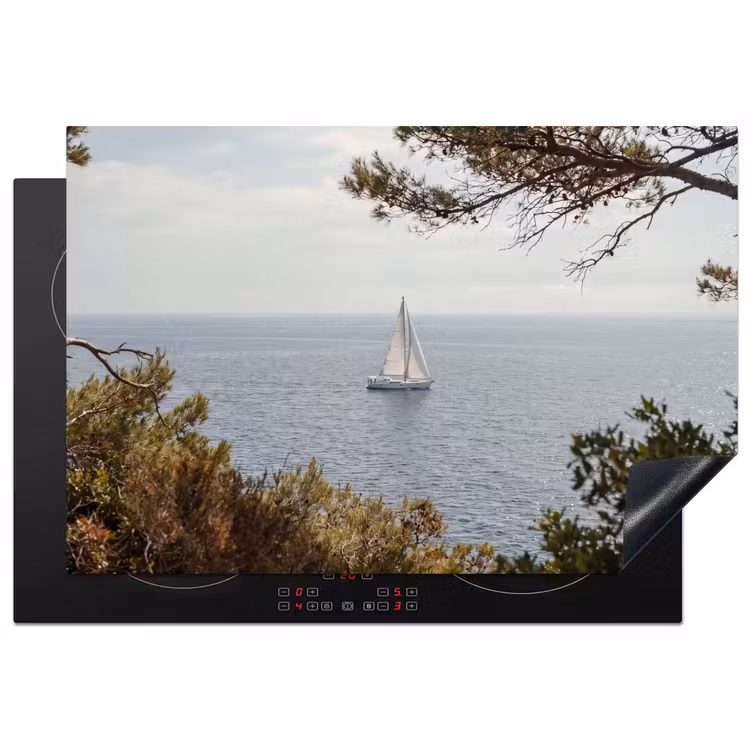 Induction Hob Cover - Sailboat - trees - water - Zeilboot - bomen - water Inductie beschermer vinyl 3mm klein