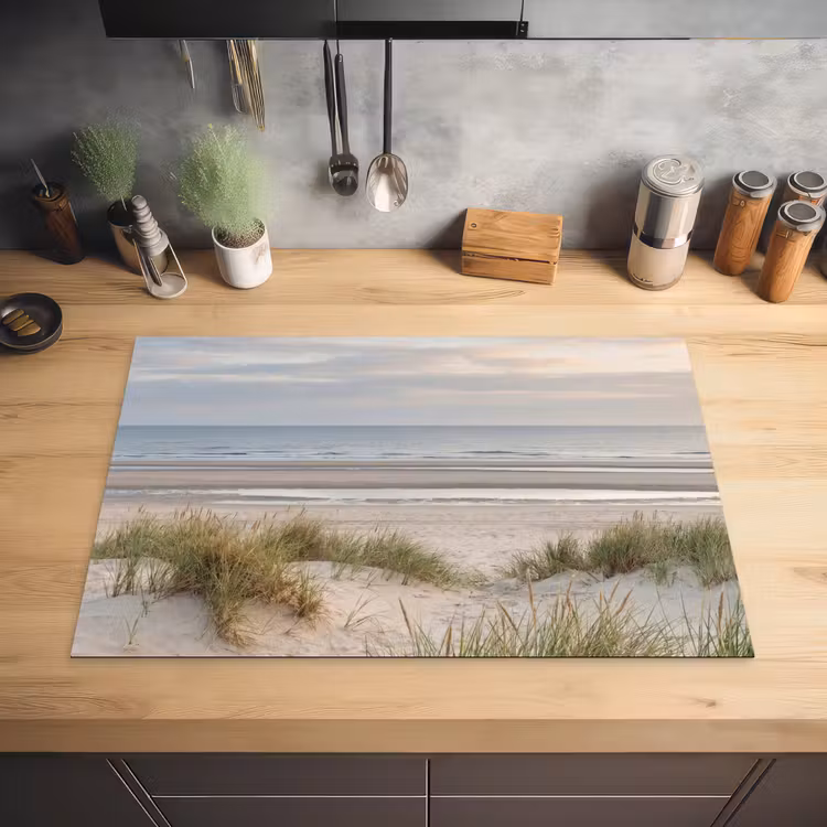Zandstrand - Bewolkt - Duinen Inductie beschermer vinyl 3mm klein -sfeer5