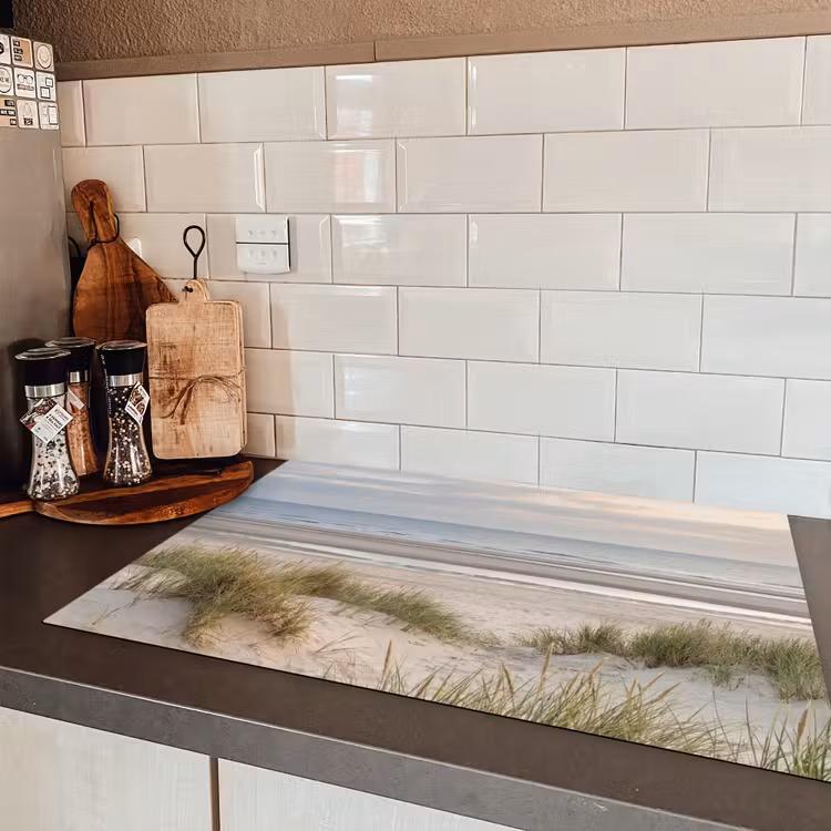 Zandstrand - Bewolkt - Duinen Inductie beschermer vinyl 3mm klein -sfeer3