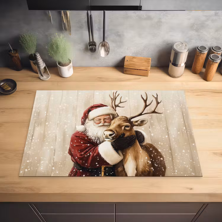 Kerstman - Rendier - Sneeuw - Kleurrijk Inductie beschermer vinyl 3mm klein -sfeer5