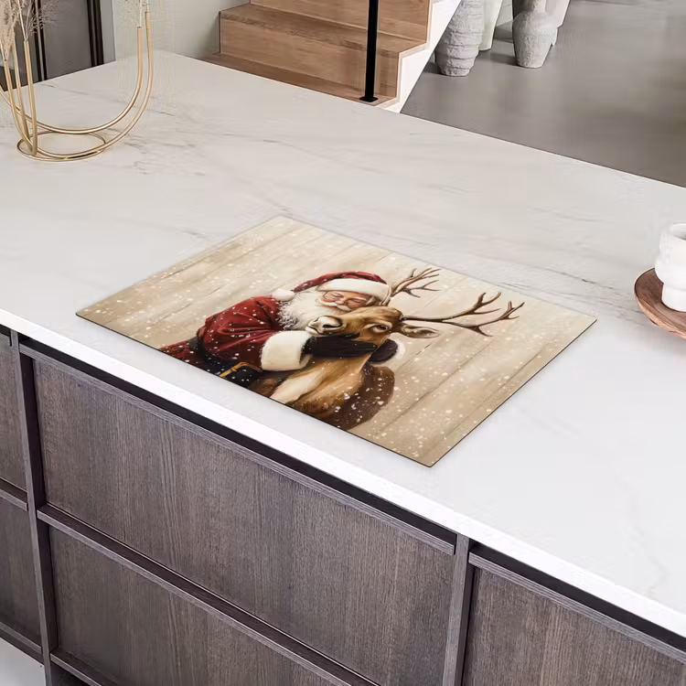 Kerstman - Rendier - Sneeuw - Kleurrijk Inductie beschermer vinyl 3mm klein -sfeer8
