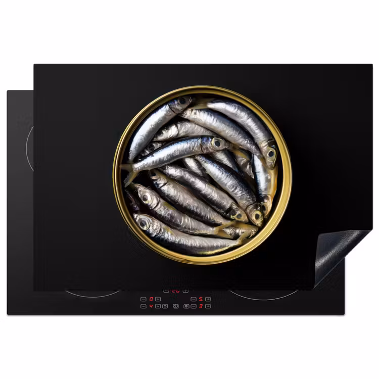 Sardines - Vissen - Rond - Zwart Inductie beschermer vinyl 3mm klein -3d