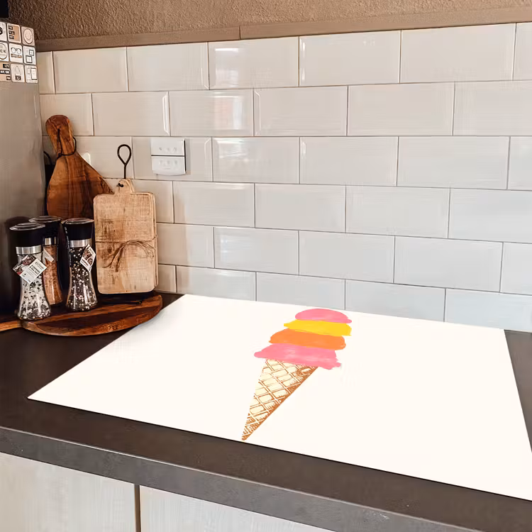 Schepijs - Hoorntje - Illustratie - Minimalistisch Inductie beschermer vinyl 3mm klein -sfeer3