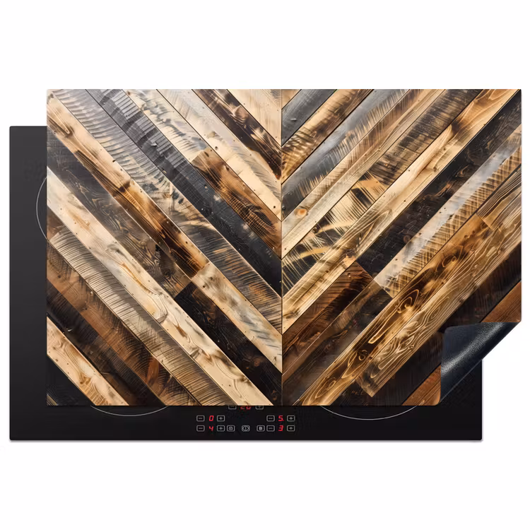 Geschroeid Hout in Visgraat Inductie beschermer vinyl 3mm klein -3d