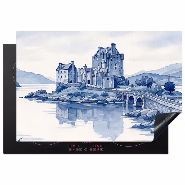 Schots - Kasteel - Blauw - Aquarel Inductie beschermer vinyl 3mm klein -3d