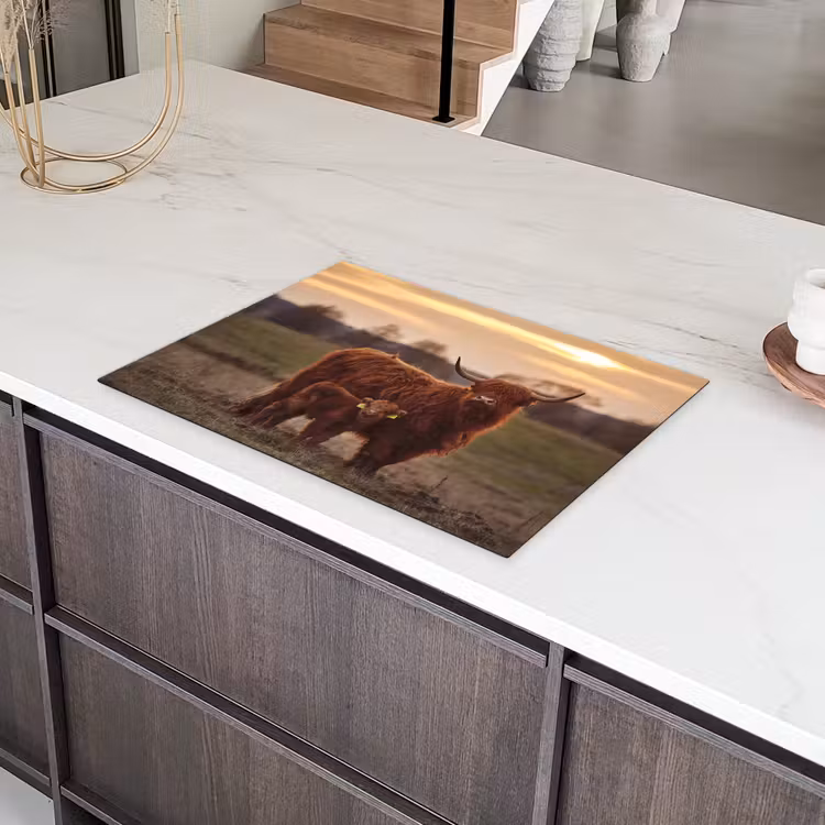 Schotse hooglander - Dieren - Landschap - Zonsondergang - Koe Inductie beschermer vinyl 3mm middel -sfeer8