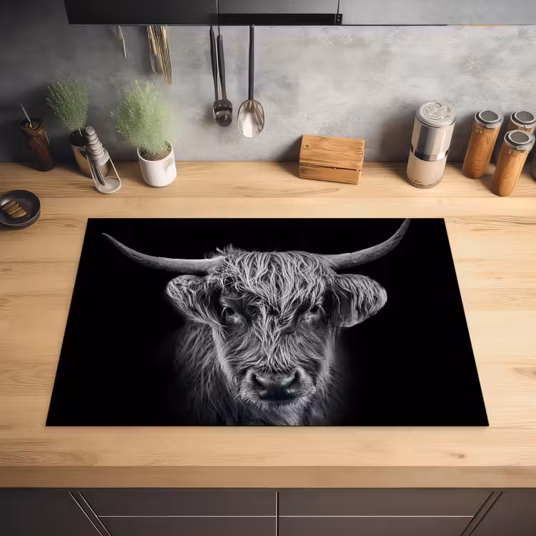 Schotse hooglander - Zwart - Koe - Dieren Inductie beschermer vinyl 3mm klein -sfeer5