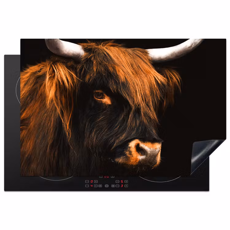 Schotse hooglander - Zwart - Koe - Hoorn - Dieren Inductie beschermer vinyl 3mm klein -3d