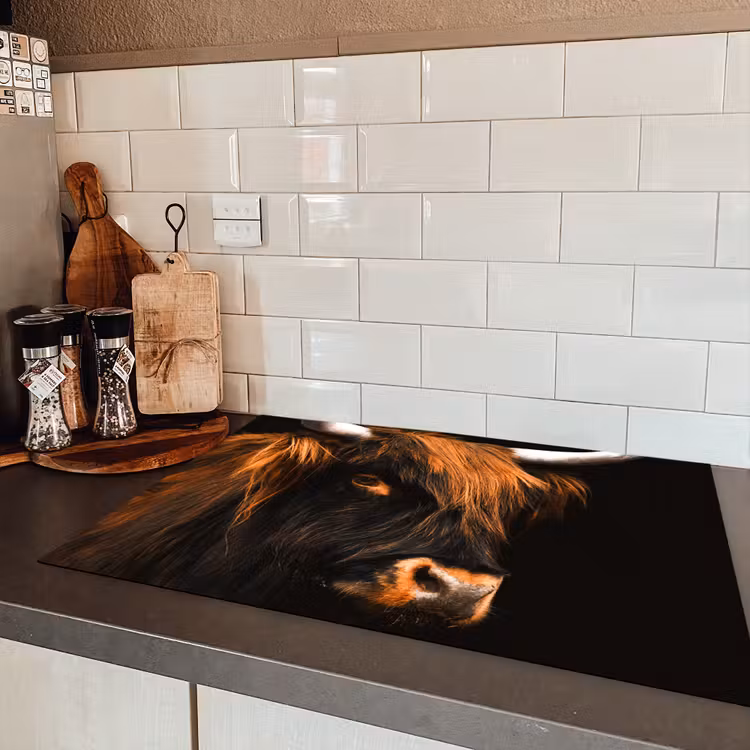 Schotse hooglander - Zwart - Koe - Hoorn - Dieren Inductie beschermer vinyl 3mm klein -sfeer3