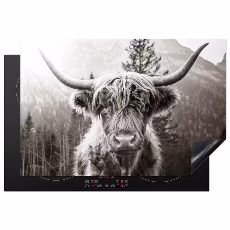 Schotse hooglander - Koe - Dieren - Zwart - Wit Inductie beschermer vinyl 3mm klein -3d