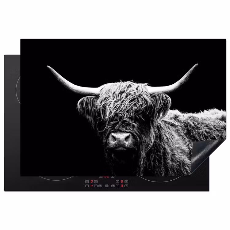 Schotse Hooglander - Koe - Zwart - Wit - Dieren Inductie beschermer vinyl 3mm klein -3d